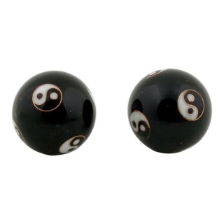 QiGong Kugeln schwarz mit Yin Yang, 35 mm