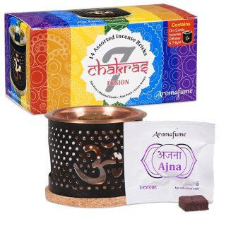 Aromafume Set Chakra Weihrauchbl&ouml;ckchen mit OM Duftbrenner