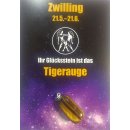 Sternzeichenkarte Zwilling mit Anhänger Tigerauge