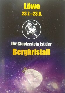 Sternzeichenkarte L&ouml;we mit Anh&auml;nger Bergkristall