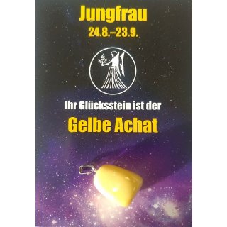 Sternzeichenkarte Jungfrau mit Anh&auml;nger Gelber Achat