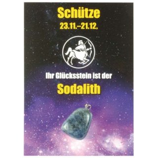 Sternzeichenkarte Sch&uuml;tze mit Anh&auml;nger Sodalith
