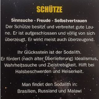 Sternzeichenkarte Sch&uuml;tze mit Anh&auml;nger Sodalith