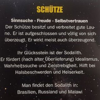 Sternzeichenkarte Sch&uuml;tze mit Anh&auml;nger Sodalith