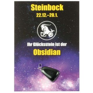 Sternzeichenkarte Steinbock mit Anh&auml;nger Obsidian