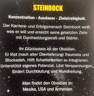 Sternzeichenkarte Steinbock mit Anh&auml;nger Obsidian