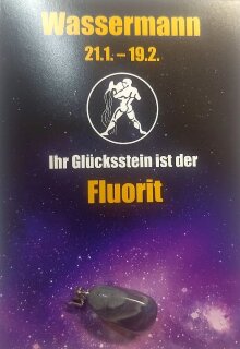 Sternzeichenkarte Wassermann mit Anh&auml;nger Fluorit