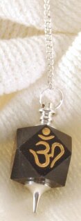Black Agate Cube Pendulum with OM