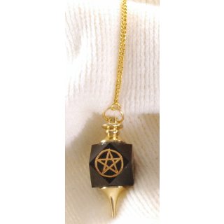 Black Agate Cube Pendulum with Pentagram