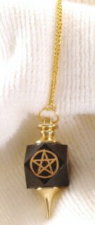 Black Agate Cube Pendulum with Pentagram