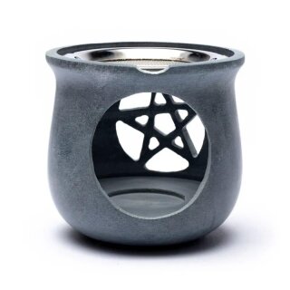 R&auml;uchergef&auml;&szlig; Pentagramm Speckstein grau Sieb