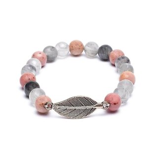 Mala/Armband Rhodonit/ grauer Quarz + Feder