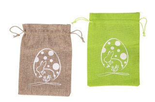 Jutebeutel gr&uuml;n/natur Ostern 13 x18 cm