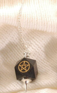 Black Agate Cube Pendulum with Pentagram