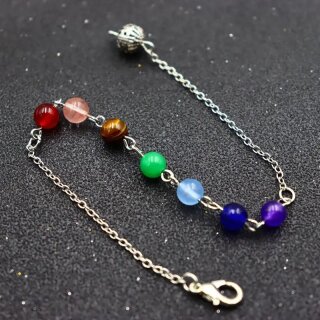 Chakra Pendelkette silberfarben 7 Chakrakugeln