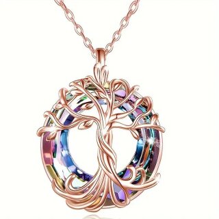 Halskette Lebensbaum rosegold mit Regenbogenring