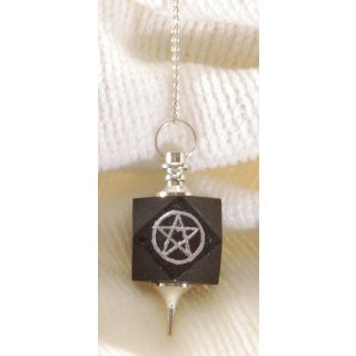 Black Tourmaline Cube Pendulum with Pentagram