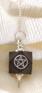 Black Tourmaline Cube Pendulum with Pentagram