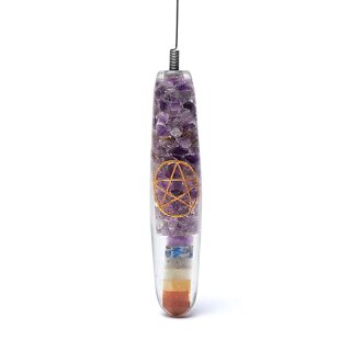 Amethyst Orgonit Chakra Einhandrute mit Pentagramm