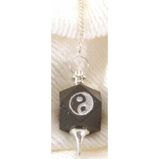 Black Tourmaline Cube Pendulum with Yin Yang