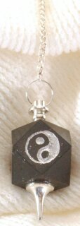 Black Tourmaline Cube Pendulum with Yin Yang