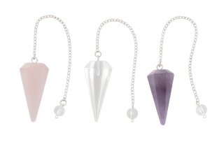 Pendulum-Set Amethyst, Clear Quartz, Rose Quartz