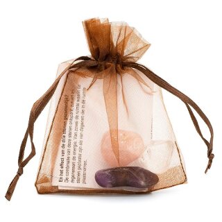 Goldenes Dreieck - Amethyst Bergkristall Rosenquarz im Organzabeutel
