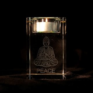 Kristall Laser Teelichthalter Buddha