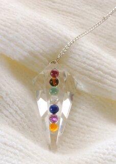 Clear Quartz Pendulum with Chakra Beads